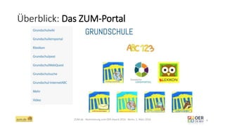 Überblick: Das ZUM-Portal
ZUM.de - Nominierung zum OER Award 2016 - Berlin, 1. März 2016 6
 
