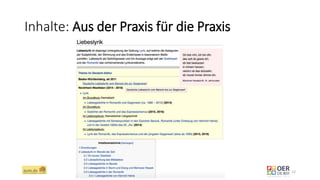 Inhalte: Aus der Praxis für die Praxis
ZUM.de - Nominierung zum OER Award 2016 - Berlin, 1. März 2016 12
 