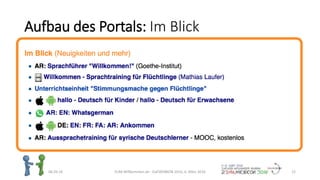 Aufbau des Portals: Im Blick
06.03.16 ZUM-Willkommen.de - DaFWEBKON 2016, 6. März 2016 12
 