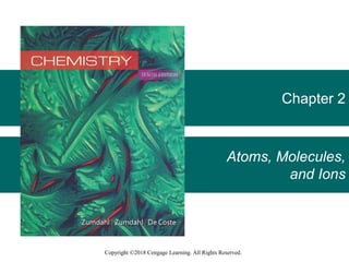 Chapter 2
Atoms, Molecules,
and Ions
Copyright ©2018 Cengage Learning. All Rights Reserved.
 