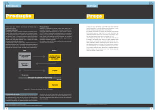 9-Produção                                                                                                                                                    10-Preço




Produção                                                                                                                                                      Preço

Existem dois tipos distintos de produção da Revista Zupi: a                                  Produção física:                                                 O preço de capa da Revista Zupi é R$ 14,00. Para entender
intelectual e a física.                                                                      Refere-se a impressão da revista e tem início assim que a        melhor esse preço, é preciso analisar duas vertentes: o custo
Produção intelectual:                                                                        produção intelectual é finalizada. A produção física é tercei-   total da revista e a percepção dos consumidores.
Corresponde a todo o conteúdo editorial e conceitual da pub-                                 rizada pela gráfica IBEP Nacional, que após receber o arquivo    Em relação ao primeiro, os sócios não possuem informações
licação. Este conteúdo é desenvolvido por jornalistas, fotógra-                              em PDF, imprime uma prova (impressão teste) e a envia para a     estruturadas para que seja obtido um custo detalhado das
fos, designers, free-lancers e através da colaboração (gratuita)                             Editora Zupi. Se aprovada, começam as primeiras impressões       variáveis presentes para a sua composição. No entanto, reve-
dos leitores. Tanto o conteúdo produzido pelos funcionários                                  finais. Senão, uma segunda prova é requerida. As primeiras       lam que cada revista custa, para a empresa, R$ 5,50.
quanto o recebido dos colaboradores é criteriosamente sele-                                  impressões finais são verificadas pelo editor, que autoriza a    Já em relação ao segundo, deve ser destacado o fato de que
cionado pelo editor Allan Szacher, com o objetivo de manter                                  impressão completa da edição.                                    a revista é percebida como tendo uma alta qualidade para
os ideais e linha editorial da revista.                                                      Em média, o envio do PDF para a gráfica até a sua produção       seus leitores, conforme visto anteriormente, devido ao con-
A diagramação é feita na própria Zupi, utilizando know-how e                                 completa dura uma semana.                                        teúdo editorial e estético percebidos como de alto valor e a
estrutura do Estúdio Zupi. O processo de produção intelectual                                                                                                 alta qualidade gráfica da revista. Os consumidores revelam,
dura cerca de dois meses. Em média, um mês e meio para a                                                                                                      em entrevistas[17], que consideram a Revista Zupi como ten-
produção do conteúdo e duas semanas para a diagramação.                                                                                                       do um preço mais que justo, sendo que a qualidade gráfica e
                                                                                                                                                              estética chega a ser comparada com livros de arte, que são
                                                                                                                                                              caros em relação a essa revista.




                                                 Imagem (6) – Processo de produção. Fonte: Zupi Design



Periodicidade da revista                                                                     dos pontos-de-venda[16] acreditam não estar mais recebendo
A Revista Zupi é produzida trimestralmente. De acordo pesqui-                                a revista. Atualmente, segundo os sócios da empresa, a Zupi
sas exploratórias[15], esse fato faz com que os consumidores                                 não possui capacidade para diminuir o tempo de lançamento
se esqueçam, muitas vezes, o mês exato em que a revista                                      entre as edições.
é lançada nas bancas. Foi relatado também que funcionários


[15] Ver Pesquisa Qualitativa com consumidor no anexo 2;                                                                                                      [17] Ver pesquisa qualitativa com consumidor no anexo 2.
[16] Ver Pesquisa Quantitativa realizada em pontos de venda próximos a lugares estratégicos, anexo 6.



42                                                                                                                                                                                                                            43
 