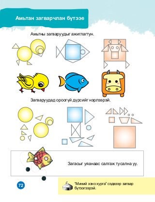 72
Àìüòíû çàãâàðóóäûã àæèãëàãòóí.
Çàãâàðóóäàä îðîîã¿é ä¿ðñèéã íýðëýýðýé.
Çàãàñûã óÿàíààñ ñàëãàæ òóñàëíà óó.
“Ìèíèé õýíç õóðãà” ñýäâýýð çàãâàð
á¿òýýãýýðýé.
Àìüòàí çàãâàð÷ëàí á¿òýýå
 