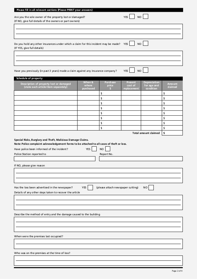 Zurich General Claim Form