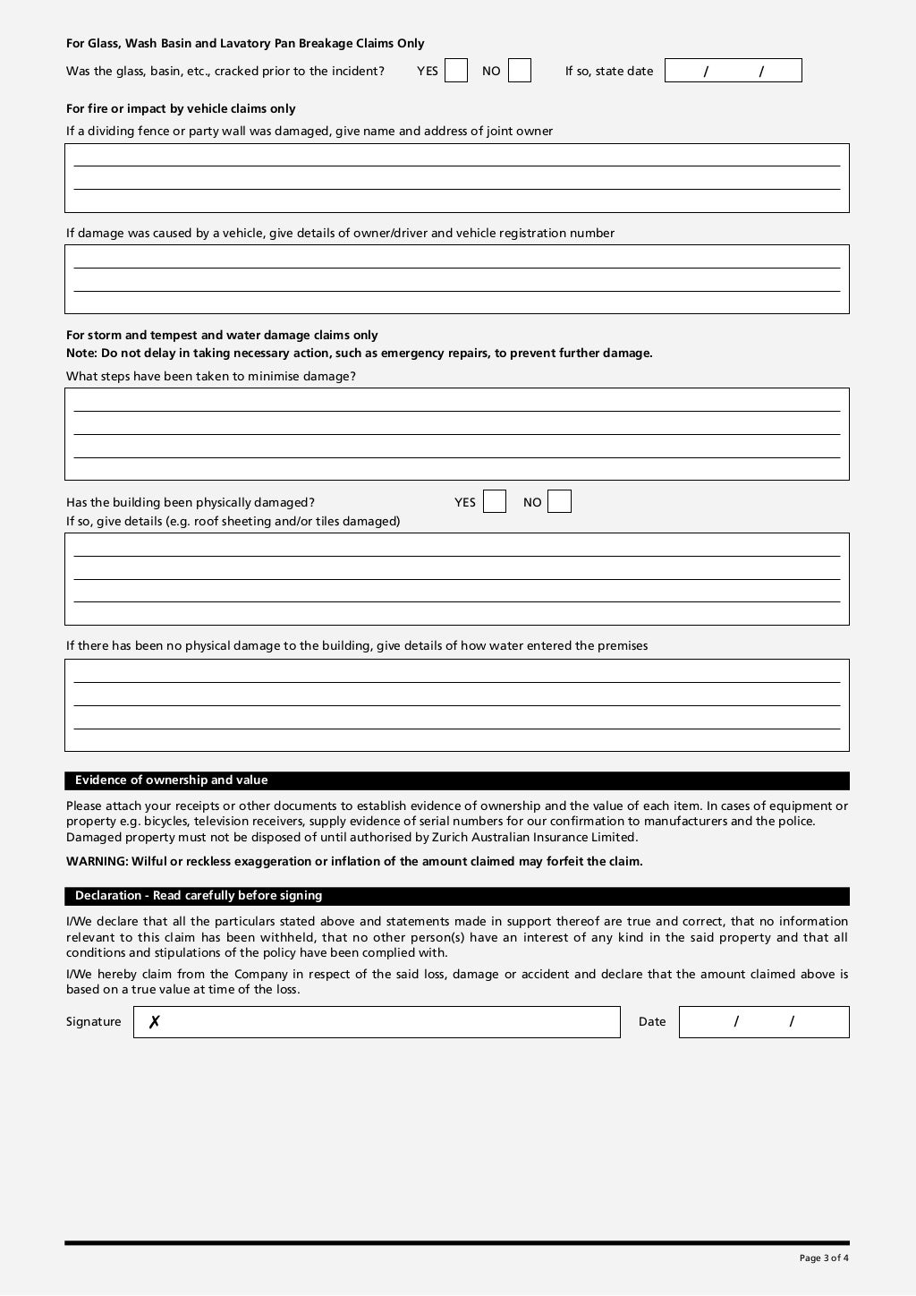 Zurich Property Claim Form