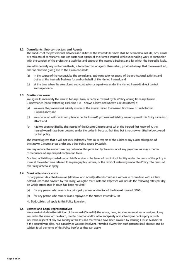 Zurich Steadfast Professional Indemnity Policy Wording