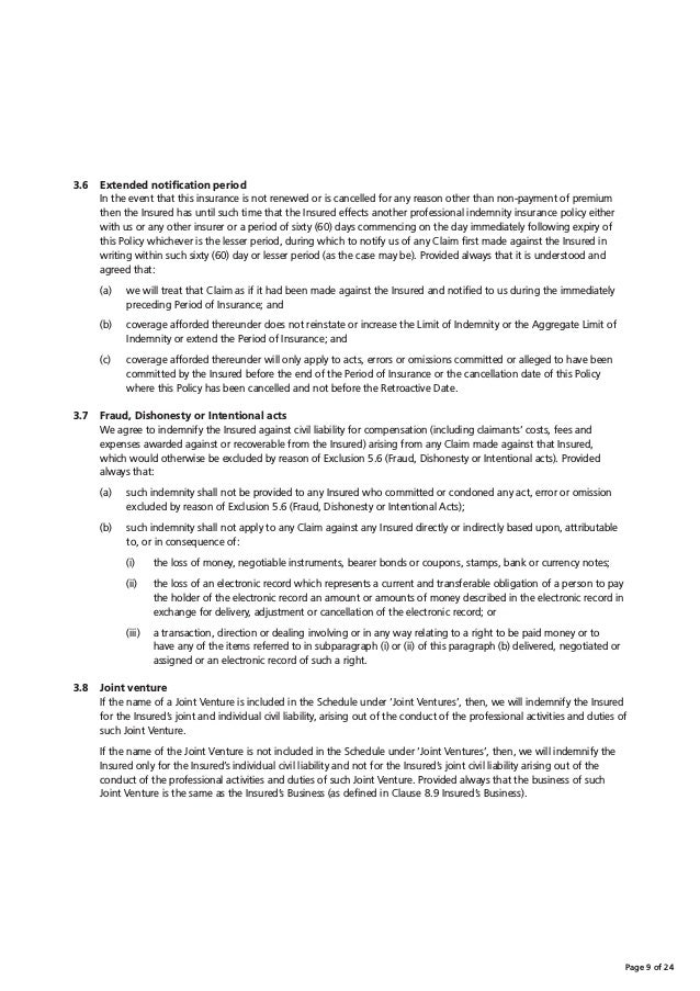 Zurich Steadfast Professional Indemnity Policy Wording