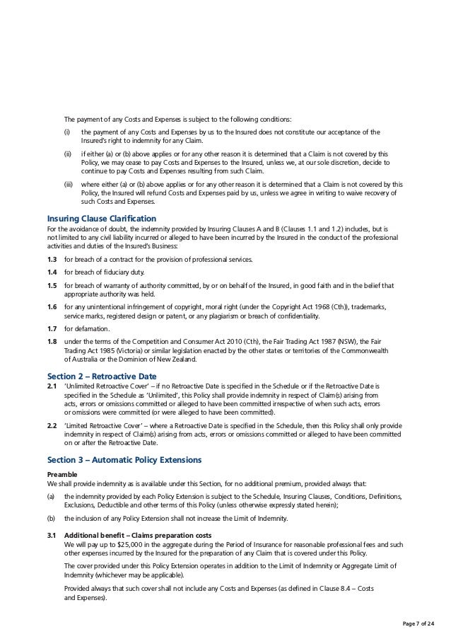 Zurich Steadfast Professional Indemnity Policy Wording