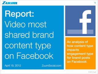 1




Report:
Video most
shared brand
                                  An analysis of
content type                      how content type
                                  impacts

on Facebook                       engagement type
                                  for brand posts
                                  on Facebook
April 19, 2012   ZuumSocial.com

                                               © 2012 Zuum
 
