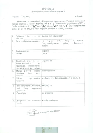 Протоколи допитів І. Зварича - Докази судової корупції Зварича–Пасенюка