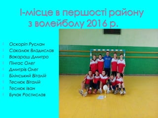  Оскоріп Руслан
 Сакалюк Владислав
 Вакараш Дмитро
 Пінгас Олег
 Дмитрів Олег
 Білінський Віталій
 Теслюк Віталій
 Теслюк Іван
 Бучак Ростислав
 