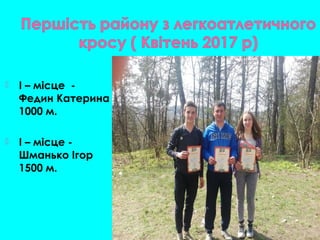  I – місце -
Федин Катерина
1000 м.
 I – місце -
Шманько Ігор
1500 м.
 