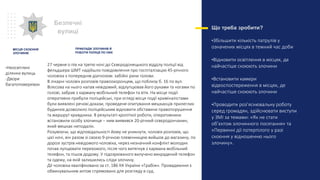 27 червня о пів на третю ночі до Сєвєродонецького відділу поліції від
фельдшера ШМТ надійшло повідомлення про госпіталізацію 45-річного
чоловіка з попереднім діагнозом: забійні рани голови.
В лікарні чоловік розповів правоохоронцям, що поблизу б. 16 по вул.
Вілєсова на нього напав невідомий, відлупцював його руками та ногами по
голові, забрав з карману мобільний телефон та втік. На місце події
оперативно прибули поліцейські, при огляді місця події криміналістами
були виявлені речові докази, проведене опитування мешканців прилеглих
будинків дозволило поліцейським відновити обставини правопорушення
та маршрут кривдника. В результаті кропіткої роботи, оперативники
встановили особу злочинця – ним виявився 20-річний сєвєродончанин,
який мешкає неподалік.
Розуміючи, що відповідальності йому не уникнути, чоловік розповів, що
цієї ночі, він разом зі своєю 9-річною племінницею вийшов до магазину, по
дорозі зустрів невідомого чоловіка, через незначний конфлікт молодик
почав лупцювати перехожого, після чого витягнув з кармана мобільний
телефон, та пішов додому. У підозрюваного вилучено викрадений телефон
та одежу, на якій залишились сліди злочину.
Дії чоловіка кваліфіковано за ст. 186 КК України «Грабіж». Провадження з
обвинувальним актом спрямовано для розгляду в суд.
ПРИКЛАДИ ЗЛОЧИНІВ Й
РОБОТИ ПОЛІЦІЇ ПО НИХ
Що треба зробити?
•Збільшити кількість патрулів у
означених місцях в темний час доби
•Відновити освітлення в місцях, де
найчастіше скоюють злочини
•Встановити камери
відеоспостереження в місцях, де
найчастіше скоюють злочини
•Проводити роз’яснювальну роботу
серед громадян, здійснювати виступи
у ЗМІ за темами: «Як не стати
об’єктом злочинного посягання» та
«Первинні дії потерпілого у разі
скоєння у відношенню нього
злочину».
Безпечні
вулиці
МІСЦЯ СКОЄННЯ
ЗЛОЧИНІВ
-Неосвітлені
ділянки вулиць
-Двори
багатоповерхівок
 