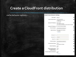 Create a CloudFront distribution
14
cache behavior options :-
 