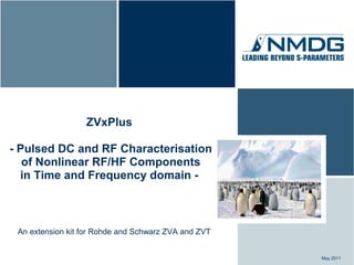 ZVxPlus

- Pulsed DC and RF Characterisation
   of Nonlinear RF/HF Components
  in Time and Frequency domain -



 An extension kit for Rohde and Schwarz ZVA and ZVT


                                                      May 2011
 