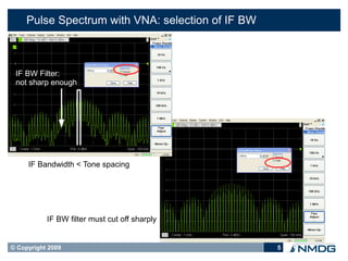 Pulse Spectrum with VNA: selection of IF BW



 IF BW Filter:
 not sharp enough




     IF Bandwidth < Tone spacing




           IF BW filter must cut off sharply


© Copyright 2009                                   5
 