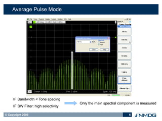 Average Pulse Mode




     IF Bandwidth < Tone spacing
                                      Only the main spectral component is measured
     IF BW Filter: high selectivity

© Copyright 2009                                                  6
 