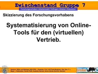 Skizzierung des Forschungsvorhabens  Systematisierung von Online-Tools für den (virtuellen) Vertrieb. 