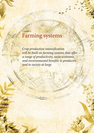 Chapter 2 
Farming systems 
Crop production intensification 
will be built on farming systems that offer 
a range of productivity, socio-economic 
and environmental benefits to producers 
and to society at large 
 