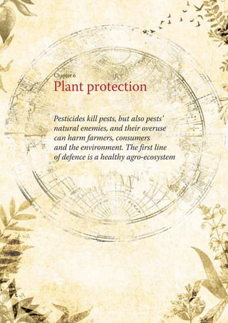 Chapter 6 
Plant protection 
Pesticides kill pests, but also pests’ 
natural enemies, and their overuse 
can harm farmers, consumers 
and the environment. The first line 
of defence is a healthy agro-ecosystem 
 