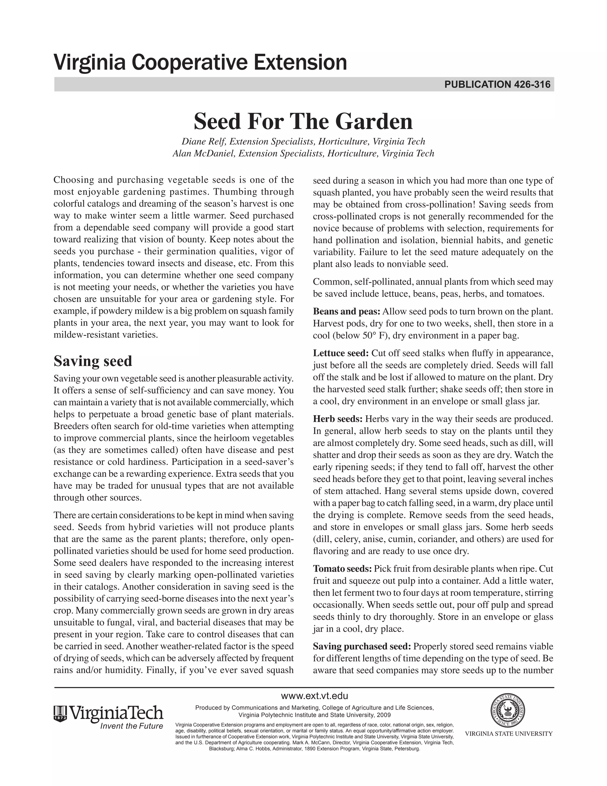 Mark Relf Seed for the Garden ~ Virginia Tech | PDF