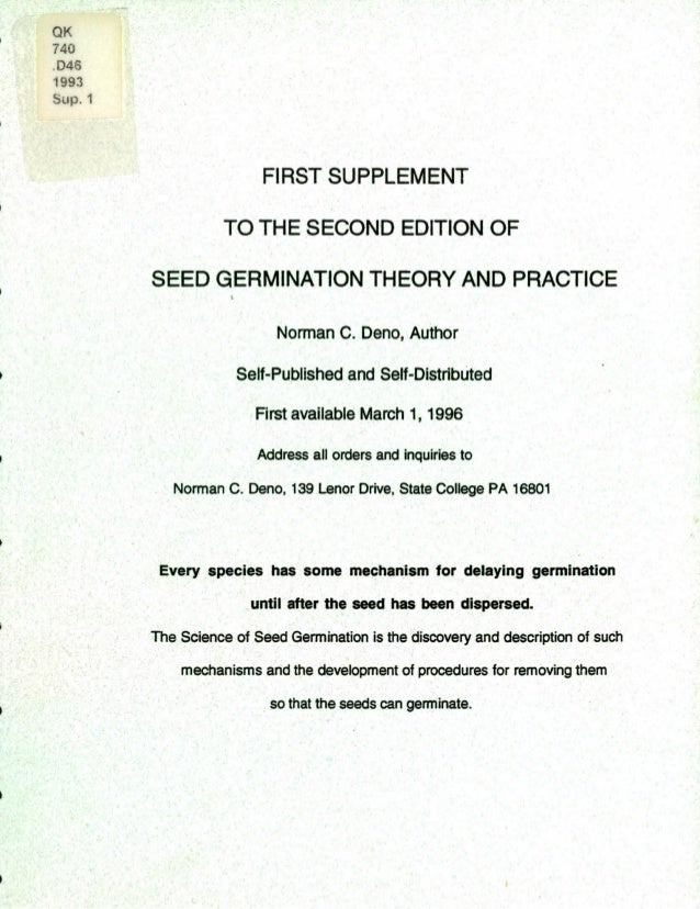 Seed Germination Theory and Practice First Supplement