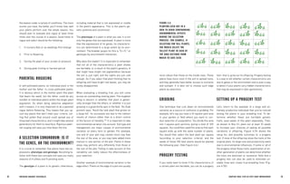 52 BRE EDING ORGANIC V EGE TABL E S 53 
CHAPTER FOUR: STEP-BY-STEP CROP IMPROVEMENT 
the season under a variety of conditions. The more scores you have, the better you’ll know how well your plants perform over the whole season. You should plan to evaluate and rogue at least three times over the course of a season. Good times to rogue and select would be the following: 
1. In nursery flats or as seedlings first emerge 
2. Prior to flowering 
3. During the peak of your screen or pressure 
4. During peak fruiting or harvest period 
PARENTAL ROGUEING 
In self-pollinated plants, an individual plant is the mother and the father. In cross-pollinated plants, it is obvious which is the mother plant (the plant that bears the seed), but the father could be any number of individual plants within the larger plant population. So when doing selective adaptation with crossers, it is very important to do a parental rogue before flowering. This means that you uproot any plants that don’t meet your criteria. Letting that pollen float around could spread any of those bad characteristics, and it might take several generations for them to resurface. Rigorous paternal rouging will save you time down the line. 
A SELECTION CONUNDRUM: IS IT THE GENES, OR THE ENVIRONMENT? 
It is crucial to remember that plants have two expressions: phenotype and genotype. Becoming familiar with these two concepts will save you many seasons of fruitless and frustrating work. 
The genotype of a plant is its genetic inheritance, including material that is not expressed or visible in the plant’s appearance. This is the plant’s genetic potential and constitution. 
The phenotype of a plant is what you see. It is not only the genes that are expressed. A plant is more than the expressions of its genes. Its characteristics are determined to a large extent by its environment. The breeder jargon for this is “G × E,” or genotype-by-environment interaction. 
Why does this matter? It is important to remember that not all of the characteristics a plant shows are heritable, or a result of the plant’s genetics. A leaf might have bright red pigmentation because the soil is just right, and the nights are just cold enough. So if you select that plant thinking that its offspring will have bright red leaves, you may be sorely disappointed. 
When evaluating a breeding trial, you will come across an outstanding-looking plant. The toughest thing to discern is whether that plant is genetically stronger than the others, or whether it is just growing in a good fertile spot in the field. “An Arab proverb says, ‘Avoid the rank plant that grows on a dung-hill.’ Its successes are due to the indirect results of chance rather than to a direct control of the factors of heredity.”36 It is important to take environmental variation into account. Soil type and management are major causes of environmental variation on every farm or garden. For example, one end of your plot may contain more clay than the rest of the area, or you may have added more manure in one section of the plot. Plants in these areas may perform very differently from those in the rest of the plot. Failing to take account of this variability can really reduce the effectiveness of your selection. 
Another example of environmental variation is the edge effect. Plants on the edge of a plot are usually 
more robust than those on the inside rows. These plants have more room in the soil to spread roots, and they generally have better access to nutrients and sunlight. It is best not to choose such edge plants as selections. 
GRIDDING 
One technique that cuts down on environmental variation as a source of confusion is gridding. For example, let’s say you have a 10-square-yard area in your garden or field where you want to conduct selection of a population. You divide this area into 1-square-yard sections, giving a total of 100 squares. You could then seed this area so that each square ends up with the same number of plants. You would then select the best plant per square (according to your selection criteria), and the 
seeds of those 100 best plants would be planted the following year. (See Figure 4.6.) 
PROGENY TESTING 
If you really want to know if the characteristics of a certain plant are heritable, you can do a progeny test—that is, grow out its offspring. Progeny testing is a way to tell whether certain characteristics are due to genes or the environment and is even a way to detect if your plants carry hidden characteristics that may be expressed in later generations. 
SETTING UP A PROGENY TEST 
Let’s return to the example of a large and extremely productive individual that you’ve noticed among the plants in your breeding trial. To determine whether these are heritable genetic traits, save seeds of this plant separately. Then, as shown in Box 4.1, plant out at least 10 seeds to increase your chances of seeing all possible variations in offspring. Figure 4.7A shows the setup for, and possible outcomes of, a progeny test. If none of the offspring show the traits of the original plant, its large size and productivity were due to environmental influences. If some or all of the progeny show these traits, examination of another generation of plants can determine whether the traits are dominant or recessive. Note that a progeny test can also be used to eliminate unstable lines and create true-breeding lines (Figure 4.7B). 
FIGURE 4.6 
PLANTING SEED OUT IN A GRID TO AVOID CONFOUNDING ENVIRONMENTAL EFFECTS DURING THE SELECTION PROCESS. FOR EXAMPLE, IF SELECTING FOR TALL PLANTS, YOU WOULD SELECT THE TALLEST PLANT IN EACH OF 
THE GRID SECTIONS FROM WHICH TO SAVE SEED.  