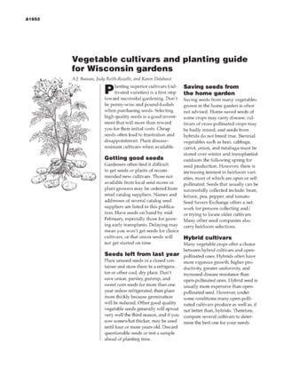 Vegetable Cultivars and Planting Guide for Wisconsin Gardens