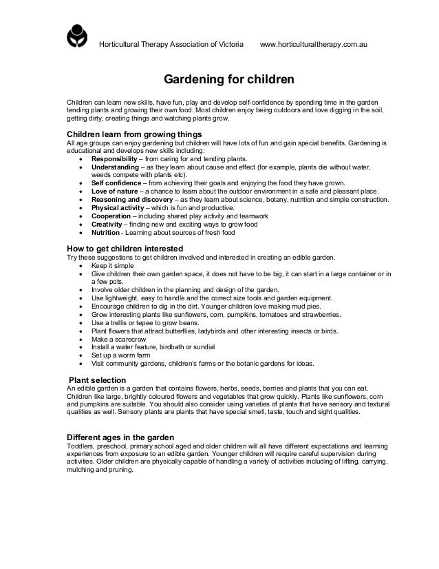 Gardening For Children Horticultural Therapy Association Of Victoria