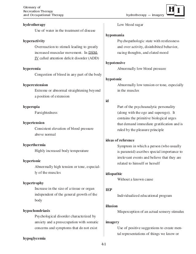 Glossary of Recreation Therapy and Occupational Therapy