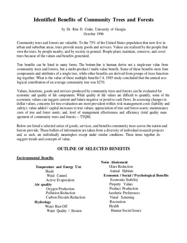 Identified Benefits of Community Trees and Forests