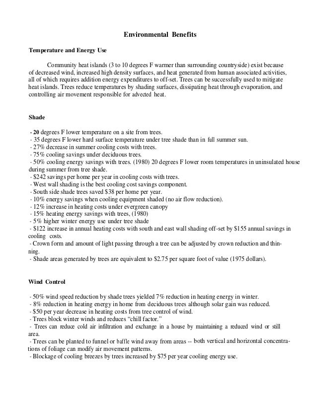 Identified Benefits of Community Trees and Forests