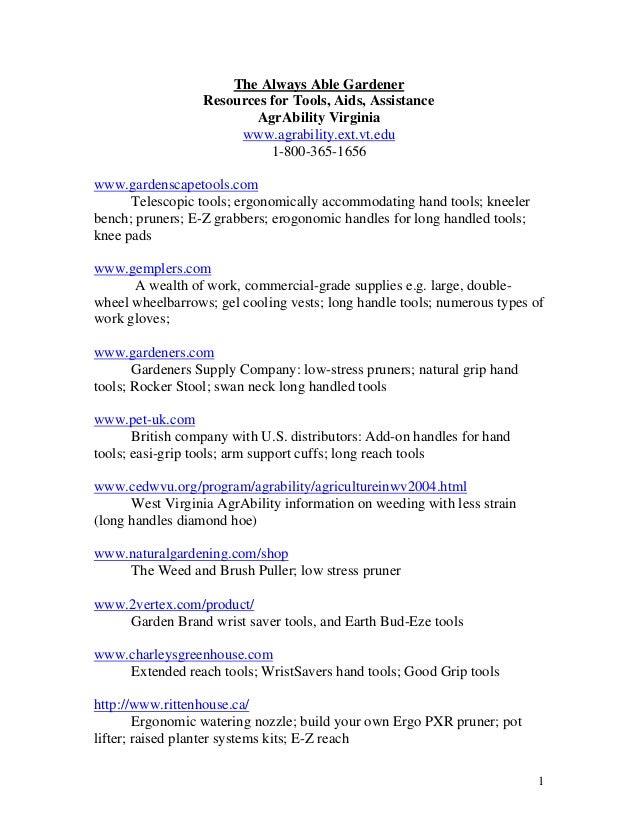 The Always Able Gardener Resources For Tools Aids Assistance