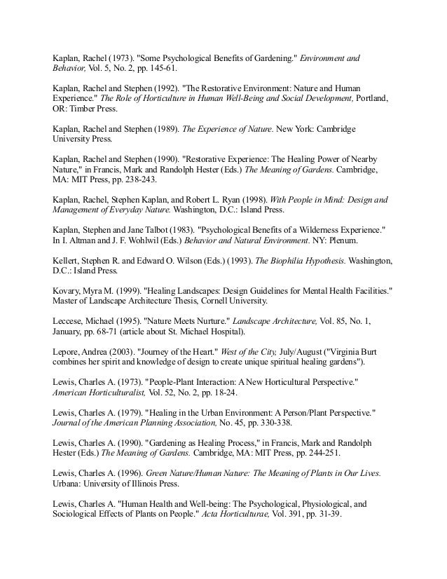 Therapeutic Garden Design Recommended Reading List