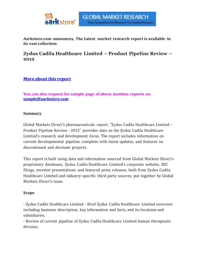 Zydus cadila healthcare limited product pipeline review 2012 PDF