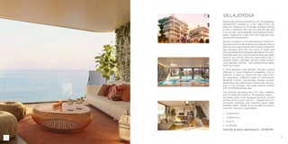 31
□□ 2 bedrooms
□□ 2 bathrooms
□□ 97,61 m2
□□ ¤ 491.500
more info at www.z-yachting.com - SP-NB-744
VILLAJOYOSA
We are very proud to present to you this gorgeous
development located at a few steps from the
beach at Villajoyosa in a natural, exclusive setting
to live in harmony with the sun and the sea and
in an all year round peaceful and relaxing atmos-
phere. Shaped by a bay with the turquoise blue
sea and fine sand beach.
Buying a property in this development stands for
buying a home at 100 metres from the sea with all
services you need close at hand. Peace, tranquillity
and calmness with only the sound of waves and
the squawking of the seagulls high above. No com-
promises here, any type of service that you might
need or any activity that you would like to do, is
located nearby. Hospitals, schools, shops, restau-
rants, libraries, cinemas ... just a stone’s throw away
from your home.
A well designed and thought through project
offering 1, 2, 3 and 4 bedroom properties. A lot of
attention is given to obtain the best views from
all orientations. Different types of meticulously
designed homes: townhouses, duplex houses,
apartments and penthouses with private jacuzzis,
built in one complex with large terraces looking
onto the Mediterranean Sea.
Top building standards and first class materials
such as thermal insulation, Porcelanosa, Saloni ...
are being used. Fully equipped kitchens, ducted
climate control (cold / hot air) ... Elegant and con-
temporary buildings with spacious green areas
between them. Thanks to a surveillance system,
maximum security is guaranteed.
 