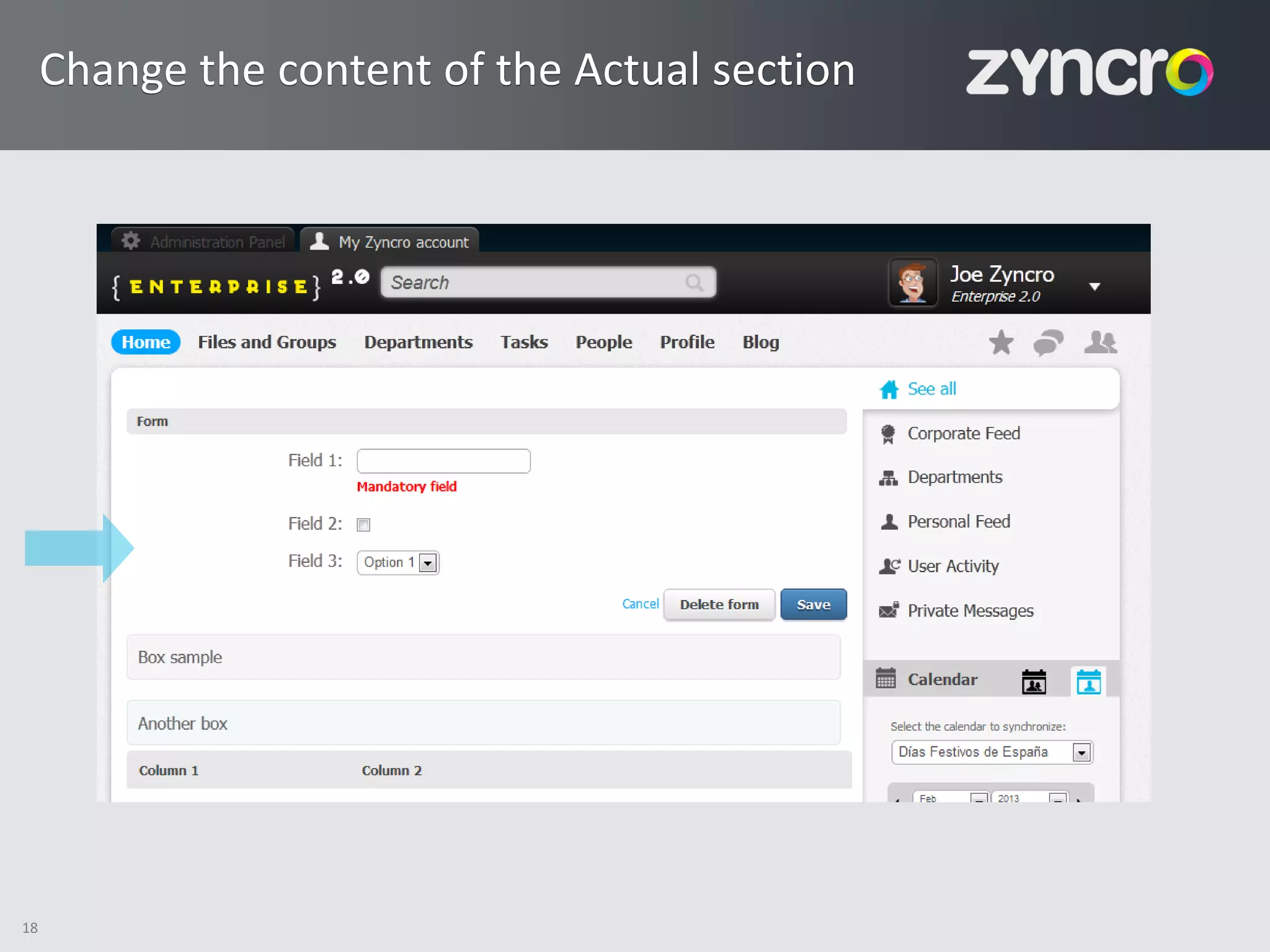 Change the content of the Actual section




18
 