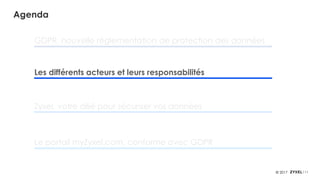 11© 2017
Agenda
GDPR, nouvelle réglementation de protection des données
Zyxel, votre allié pour sécuriser vos données
Les différents acteurs et leurs responsabilités
Le portail myZyxel.com, conforme avec GDPR
 