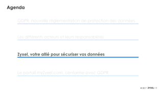 15© 2017
Agenda
GDPR, nouvelle réglementation de protection des données
Zyxel, votre allié pour sécuriser vos données
Les différents acteurs et leurs responsabilités
Le portail myZyxel.com, conforme avec GDPR
 