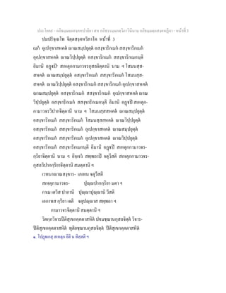 ประโยค๙ - อภิธมฺมตฺถสงฺคหปาลิยา สห อภิธรรมฺมภตฺวิภาวินีนาม อภิธมฺมตฺถสงฺคหฏีกา - หนาที่ 3
ปมปริจฺเฉโท จิตฺตสงฺคหวิภาโค หนาที่ 3
เมก อุเปกฺขาสหคต าณสมฺปยุตฺต อสงฺขาริกเมก สสงฺขาริกเมก
อุเปกฺขาสหคต าณวิปฺปยุตฺต อสงฺขาริกเมก สสงฺขาริกเมกนฺติ
อิมานิ อฏป๑
สเหตุกกามาวจรกุสลจิตฺตานิ นาม ฯ โสมนสฺส-
สหคต าณสมฺปยุตฺต อสงฺขาริกเมก สสงฺขาริกเมก โสมนสฺส-
สหคต าณวิปฺปยุตฺต อสงฺขาริกเมก สสงฺขาริกเมก อุเปกฺขาสหคต
าณสมฺปยุตฺต อสงฺขาริกเมก สสงฺขาริกเมก อุเปกฺขาสหคต าณ
วิปฺปยุตฺต อสงฺขาริกเมก สสงฺขาริกเมกนฺติ อิมานิ อฏป สเหตุก-
กามาวจรวิปากจิตฺตานิ นาม ฯ โสมนสฺสสหคต าณสมฺปยุตฺต
อสงฺขาริกเมก สสงฺขาริกเมก โสมนสฺสสหคต าณวิปฺปยุตฺต
อสงฺขาริกเมก สสงฺขาริกเมก อุเปกฺขาสหคต าณสมฺปยุตฺต
อสงฺขาริกเมก สสงฺขาริกเมก อุเปกฺขาสหคต าณวิปฺปยุตฺต
อสงฺขาริกเมก สสงฺขาริกเมกนฺติ อิมานิ อฏป สเหตุกกามาวจร-
กฺริยาจิตฺตานิ นาม ฯ อิจฺเจว สพฺพถาป จตุวีสติ สเหตุกกามาวจร-
กุสลวิปากกฺริยาจิตฺตานิ สมตฺตานิ ฯ
เวทนาาณสงฺขาร- เภเทน จตุวีสติ
สเหตุกามาวจร- ปุฺปากกฺริยา มตา ฯ
กาเม เตวีส ปากานิ ปุฺาปุฺานิ วีสติ
เอกาทส กฺริยา เจติ จตุปฺาส สพฺพถา ฯ
กามาวจรจิตฺตานิ สมตฺตานิ ฯ
วิตกฺกวิจารปติสุเขกคฺคตาสหิต ปมชฺฌานกุสลจิตฺต วิจาร-
ปติสุเขกคฺคตาสหิต ทุติยชฺฌานกุสลจิตฺต ปติสุเขกคฺคตาสหิต
๑. โปฏเกสุ สเหตุก อิติ น ทิสฺสติ ฯ
 