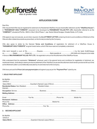 Villas Application Form