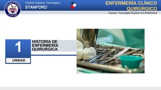 UNIDAD
1
HISTORIA DE
ENFERMERÍA
QUIRURGICA
ENFERMERÍA CLÍNICO
QUIRÚRGICO
Carrera: Tecnología Superior en Enfermería
 