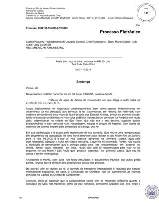 Sentença do 3º Juizado Especial Cível de Niterói (RJ)