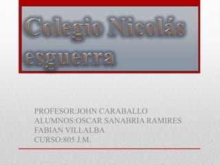 PROFESOR:JOHN CARABALLO
ALUMNOS:OSCAR SANABRIA RAMIRES
FABIAN VILLALBA
CURSO:805 J.M.
 