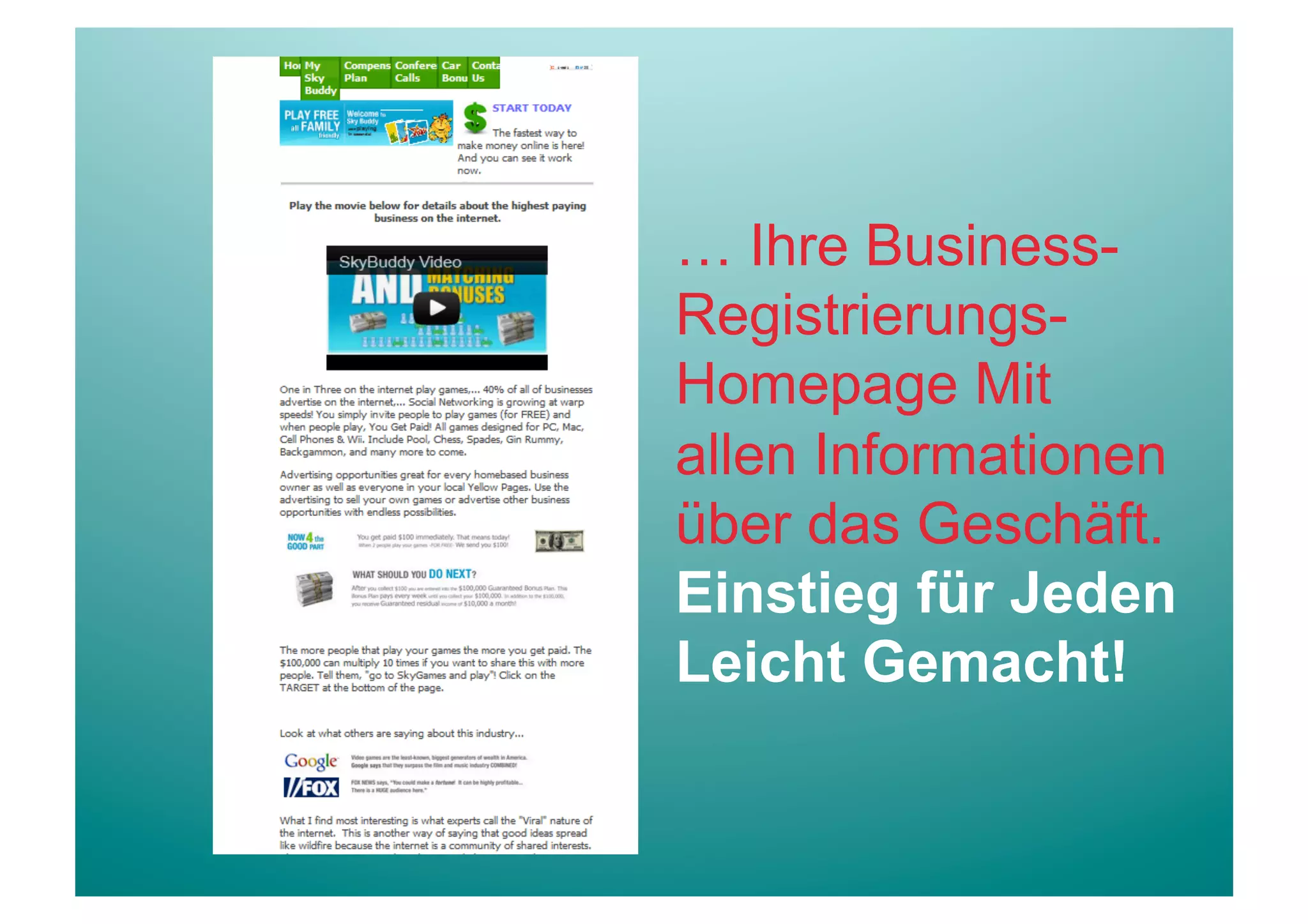 … Ihre Business-
Registrierungs-
Homepage Mit
allen Informationen
über das Geschäft.
Einstieg für Jeden
Leicht Gemacht!
 